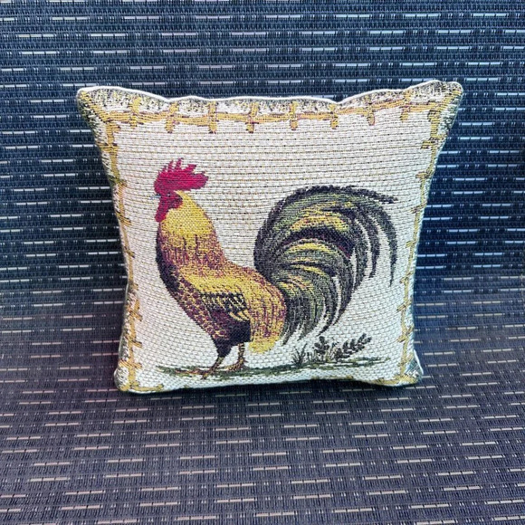 Craye Flemish Tapestry Accent Pillow of a Rooster 8.5” Square